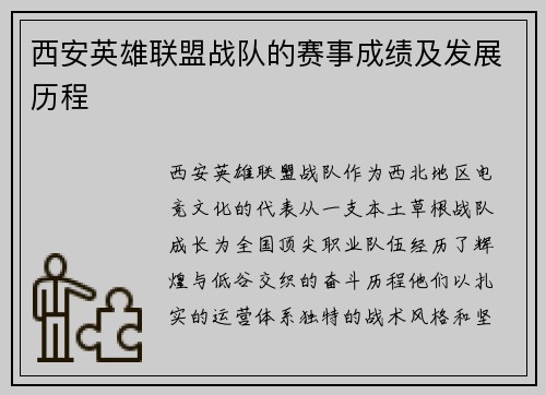 西安英雄联盟战队的赛事成绩及发展历程