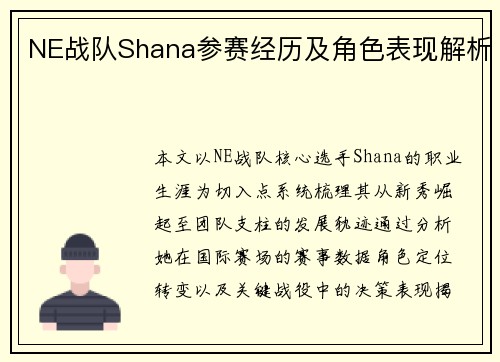 NE战队Shana参赛经历及角色表现解析